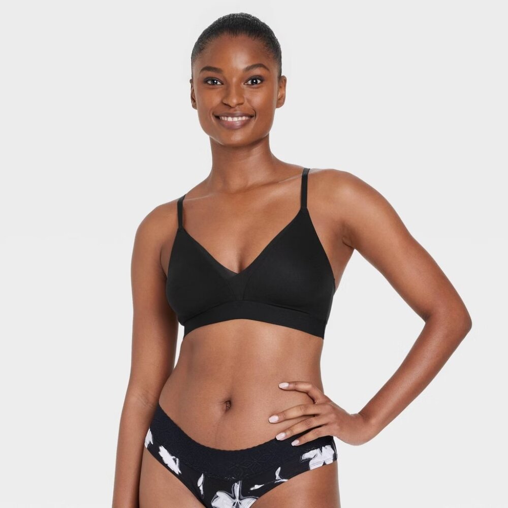 NEW Women's So Soft Unlined Triangle Bralette - Auden™ Black Small